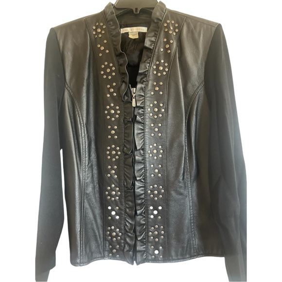 Peter Nygard Leather Jacket Blazer Cardigan Black Size Large L Stretch studs - Picture 5 of 14